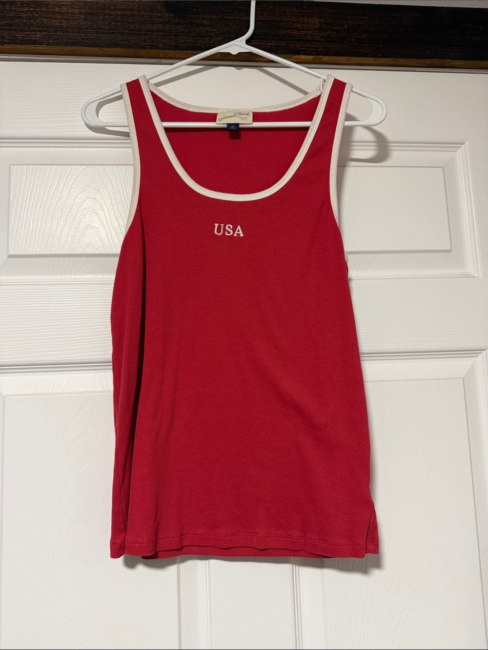 Universal Thread Red Tank with White Trim and USA Embroidered Chest